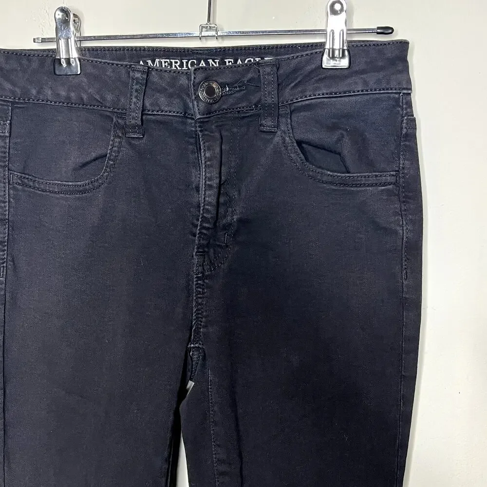 American Eagle Black Distressed Stretch Hi-Rise Jegging Women's Size‎ 2